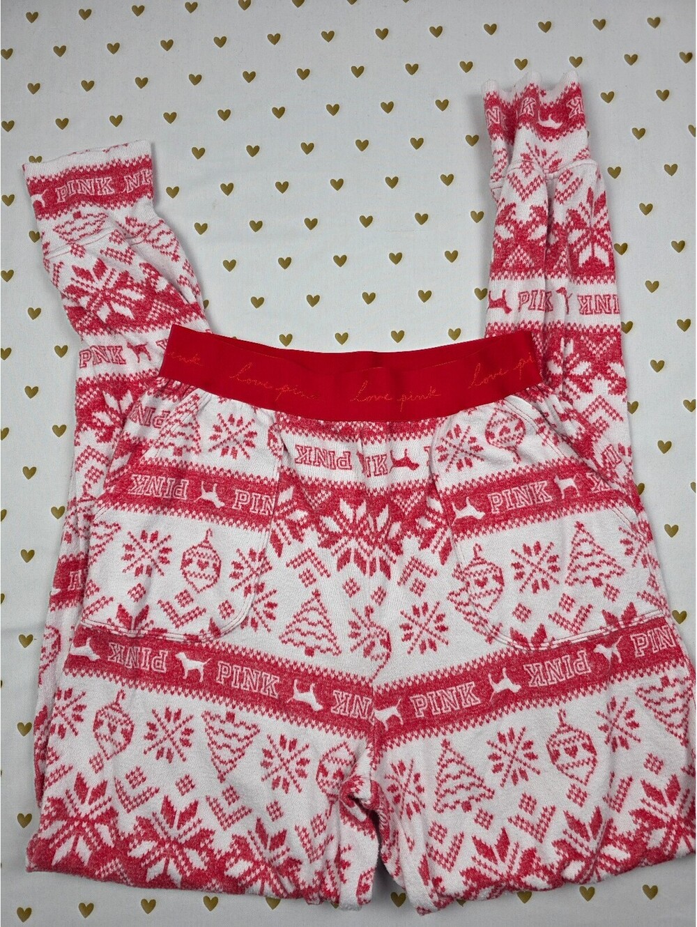 Victorias Secret Thermal Christmas Tapered Sleep Pants Pajama Red XS